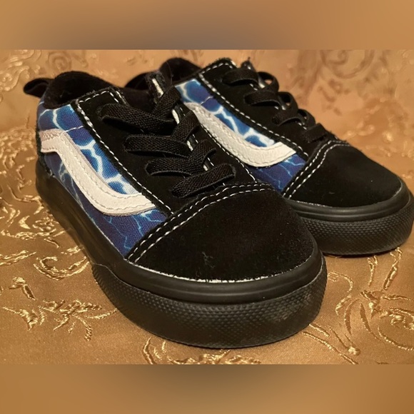 VANS Old Skool Lightning Black/Blue Elastic Slip-On Sneakers Kids Size 5t NWOB - Picture 2 of 8